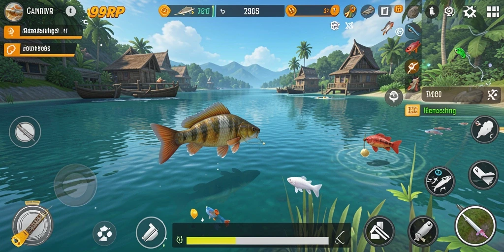 Screenshot gameplay 99RP menampilkan suasana memancing yang seru.