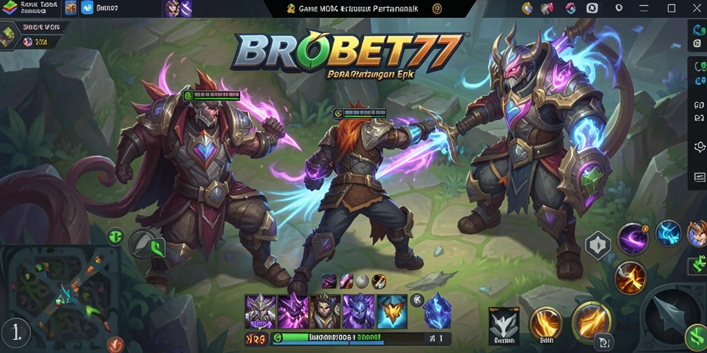 Screenshot gameplay BROBET77 yang menunjukkan pertempuran epik dalam arena MOBA.