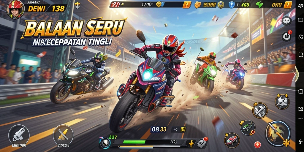 Screenshot gameplay DEWI138 menampilkan balapan mendebarkan di trek yang menantang.
