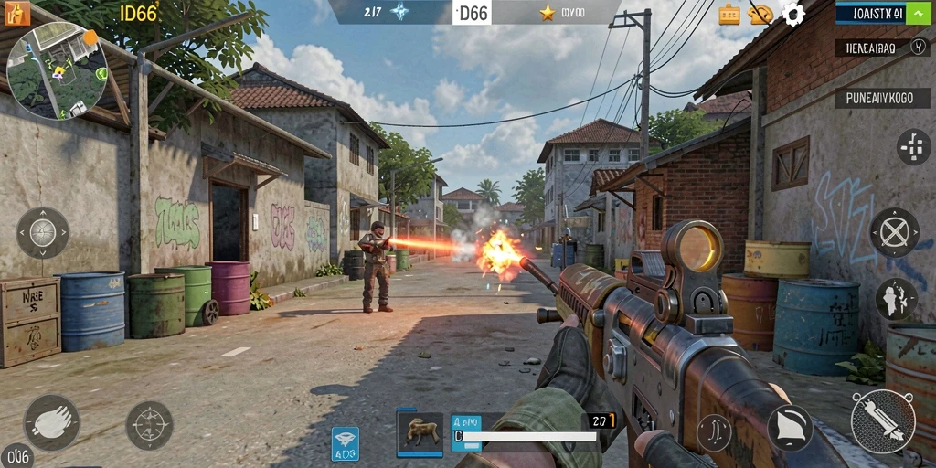 Screenshot gameplay ID66 yang menunjukkan aksi mendebarkan di medan perang.