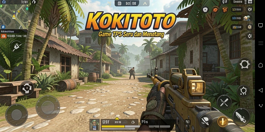 Screenshot gameplay KOKITOTO menampilkan pertempuran seru di lingkungan yang dinamis.