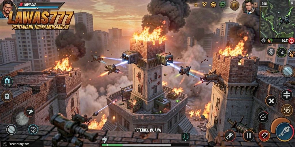 Screenshot LAWAS777 menampilkan aksi pertahanan menara yang seru.
