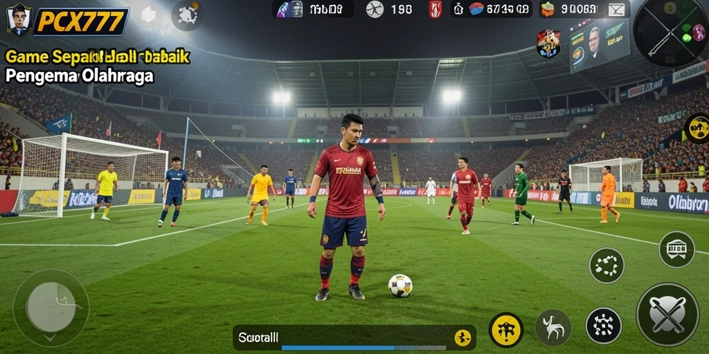 Tangkapan layar utama PCX777 menampilkan pertandingan sepak bola yang mendebarkan.