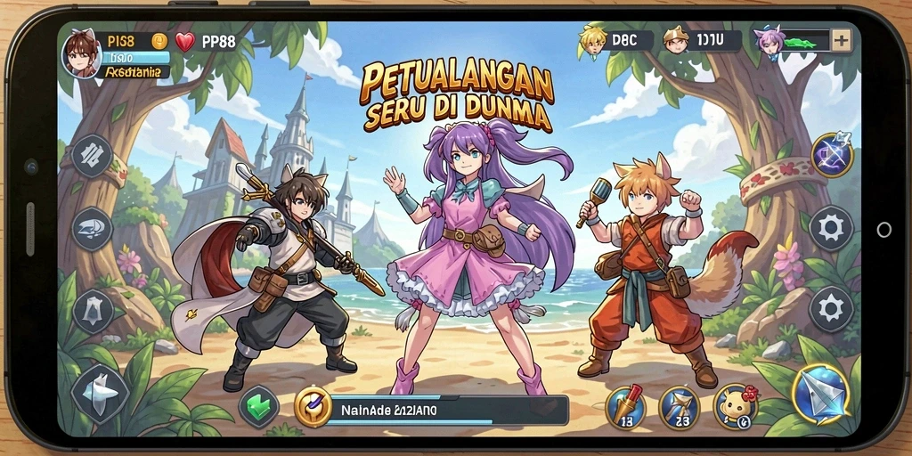 Tampilan gameplay PP88 dengan karakter anime yang beraksi.