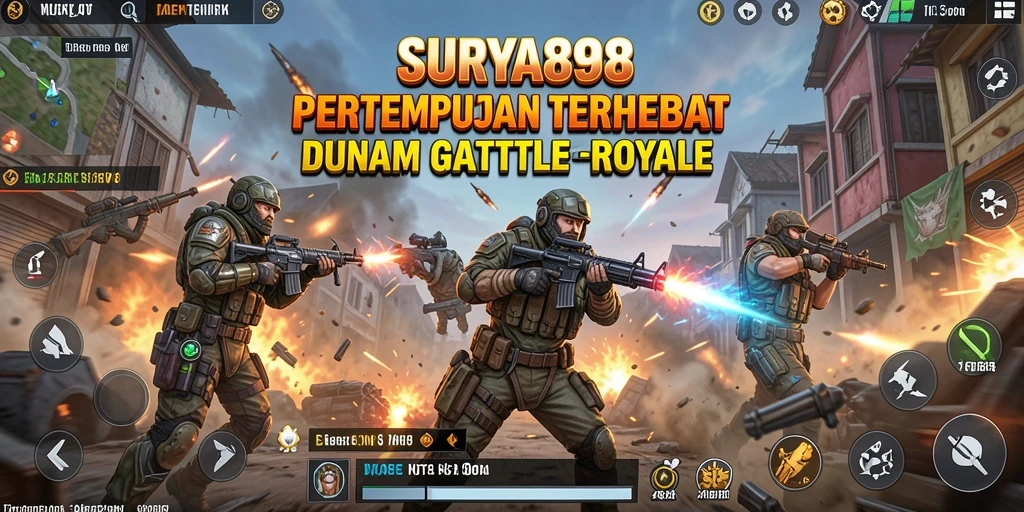 Tampilan gameplay mendebarkan di SURYA898 dengan aksi Battle Royale.