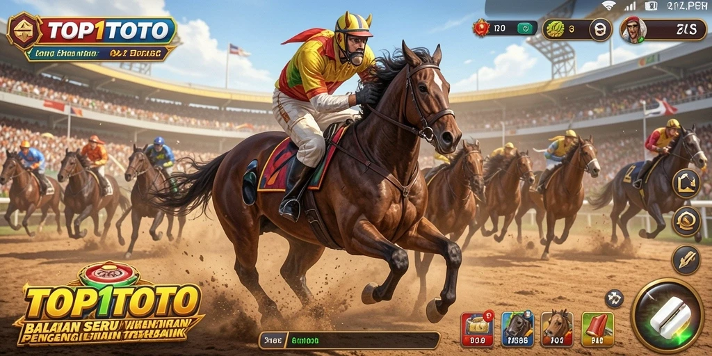 Screenshot gameplay TOP1TOTO menunjukkan aksi balapan yang mendebarkan.
